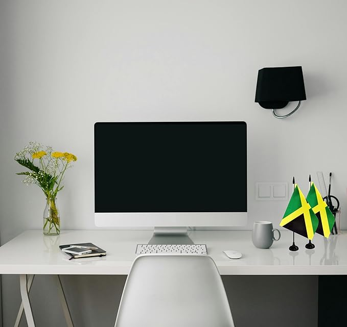 Jamaica Desk Flag, 12 Pack Jamaican Table Office Flags with Black Solid Pole and Stand Base, International Country Flag, Festival Celebration, Classroom Meeting Desktop Decor (Jamaica)