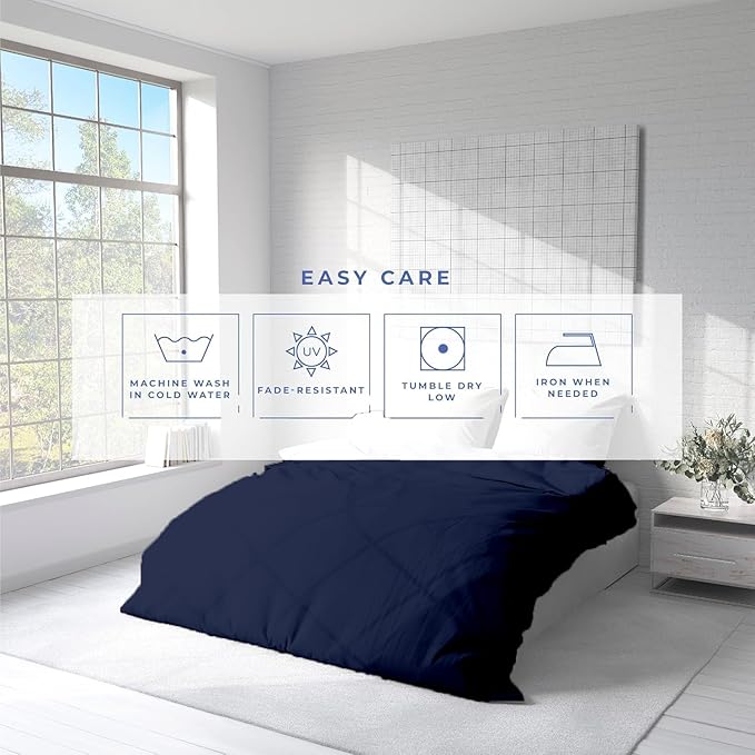 Kotton Culture 1 Pc California King Size Duvet Cover Only -100% Egyptian Cotton Sateen 600 Thread Count Ultra Soft Premium Durable Comforter Cover Zipper Closure & Corner Ties (Navy Blue,104"x98")