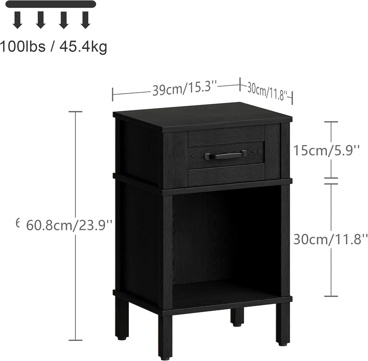 Black Nightstand with Drawers,Small Night Stand,Black Bedside Table