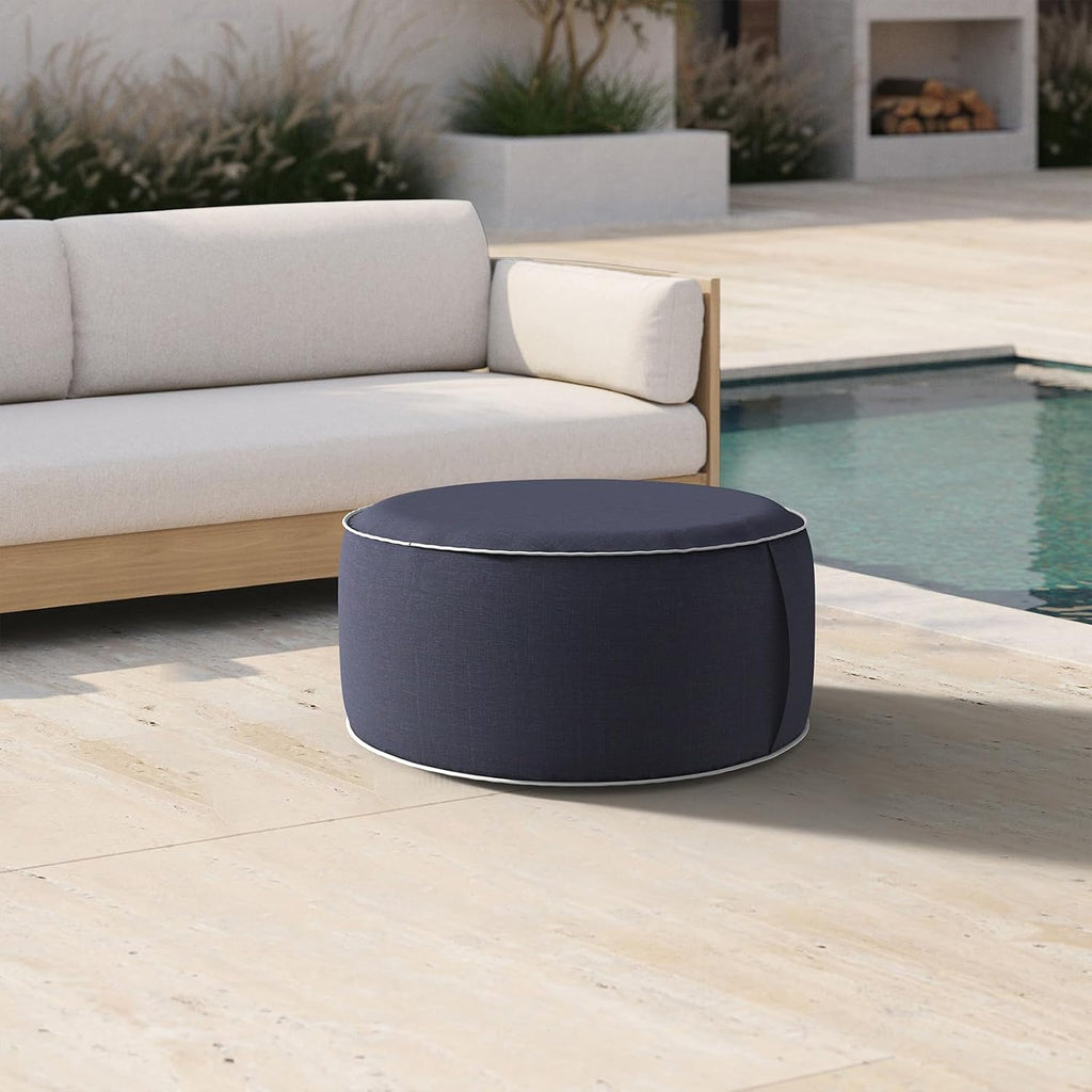 DYTXIII Inflatable Ottoman Stool D21 xH9 for Outdoor/Indoor Use, Water Repellent Patio Foot Rest Stool with Portable Handle,Round Pouf Ottoman Suitable for Garden,Deck and Camping - Textured Navy