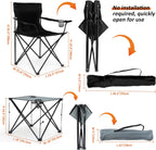 Leonyo 2 Pack Camping Chairs for Adults, Lawn Chairs with Table, Heavy Duty Folding Chairs for Outside Oversized & Comfy Sports Chair for Adults Fishing, Beach, Patio, Hiking, Lawn, Travel - Black
