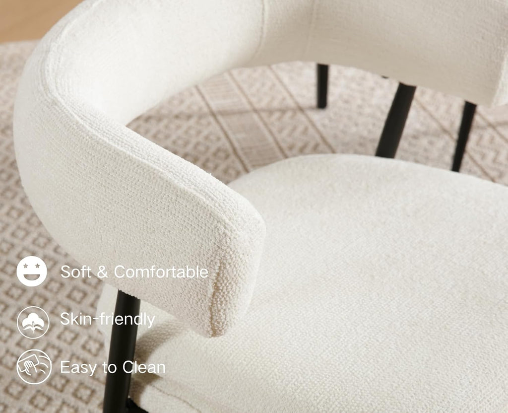 Shunzhi White Upholstered Dining Chairs Set of 6 Modern Barrel Boucle Fabric Dining Room Chairs Comfy Kitchen Chairs Chenille Armless Side Chair with Curved Back for Living Room/Restaurant