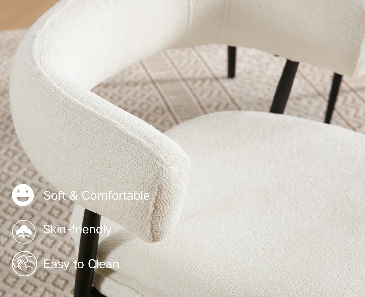 Shunzhi White Upholstered Dining Chairs Set of 6 Modern Barrel Boucle Fabric Dining Room Chairs Comfy Kitchen Chairs Chenille Armless Side Chair with Curved Back for Living Room/Restaurant