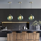 Gray Green Glass Pendant Lights Kitchen Island Lighting Globe Pendant Light Fixtures Modern Pendant Lighting for Kitchen Island Bedroom Living Dining Room Light Fixture(9.84in, 2-Pack)