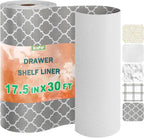 OcePor Non-Adhesive Drawer and Shelf Liner 17.5IN x 30FT，Non Slip Cabinet and Cupboard Liner, Kitchen Cabinet Liners for Shelves, Waterproof Drawer Shelf Liners for Cabinets/Bathroom Cupboard