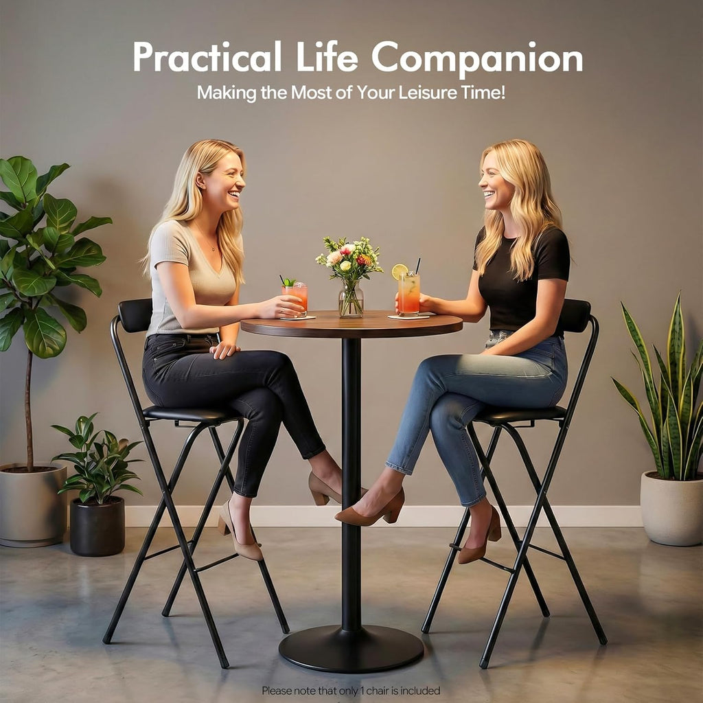 1 Pcs Folding Bar Stool with Backrest, 29.5 Inch Tall Foldable Stool Chair, Portable Space-Saving Counter Height Chair 275lbs Load Capacity for Kitchen Counter Home Dining, Black