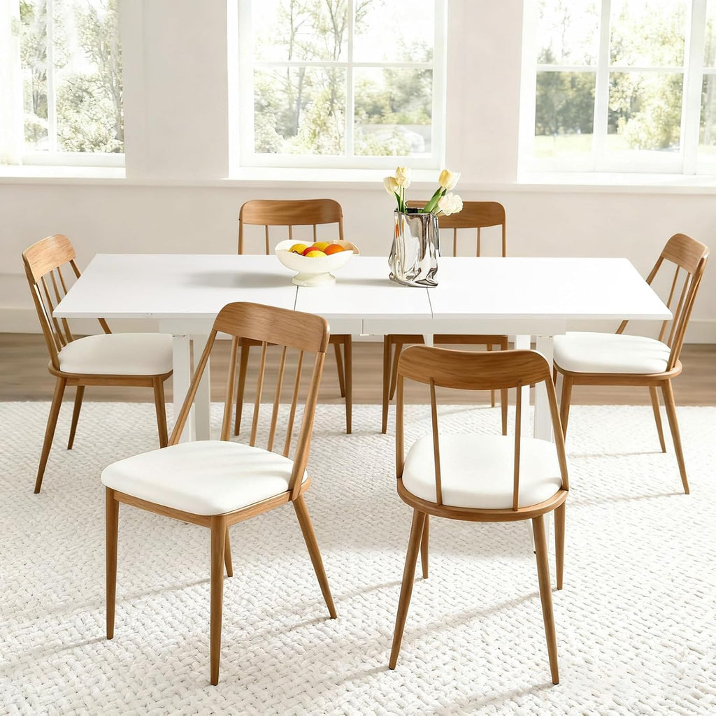 Extendable Dining Table for 4-6 People,70.86''Modern Space-Saving Kitchen Table with Metal Legs,Foldable Rectangular Conference Table for Living Room & Kitchen Meetings(White)