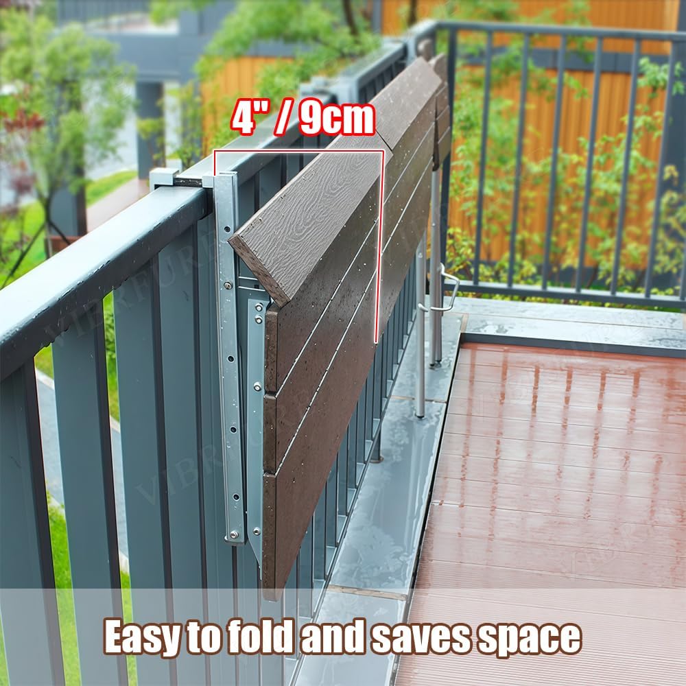 Balcony Railing Table, Folding Deck Table, Adjustable Height Hanging Desk, Easy to Disassemble (Brown, 47" L x 15" W, Wooden)