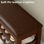 Homleke 39.4" Wide Solid Wood Shoe Rack Bench with Flip-Top Storage | 2-Tier Entryway Bench with Cushion, Adjustable Shelf, Holds Up to 10 Pairs, for Hallway, Bedroom and Closet, Walnut