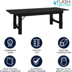 Flash Furniture Hercules Commercial Rectangular Farmhouse Folding Table, Antique Rustic Solid Pine Dining Room Table, Foldable Locking Legs, 8' x 40", Black Wash