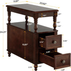 Tribesigns Wood End Table with 2 Drawers, Mid-Century Wooden Slim Side Table Nightstands with Storage Shelf, Accent Table for Living Room, Easy to Assemble (2)