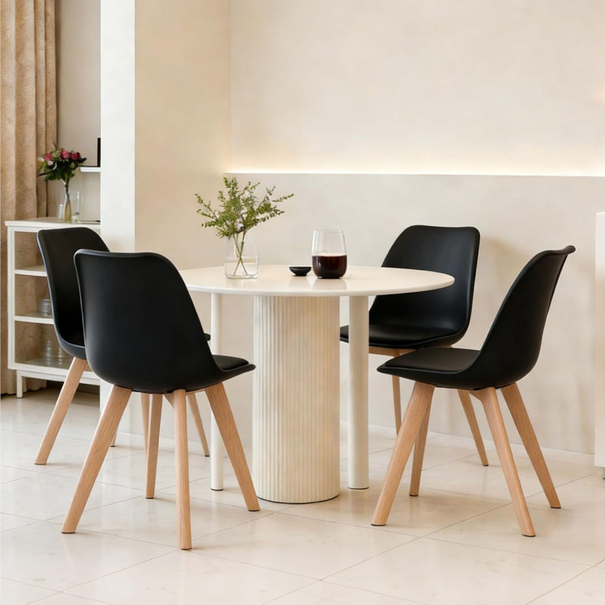 YLGJ&TIDY Modern Dining Chairs Set of 4 PU Leather Upholstered Chairs with Wooden Legs Mid Century Soft Padded Kitchen Chairs for Living Room Bedroom Dining Room Patio (Black, Pack of 4)