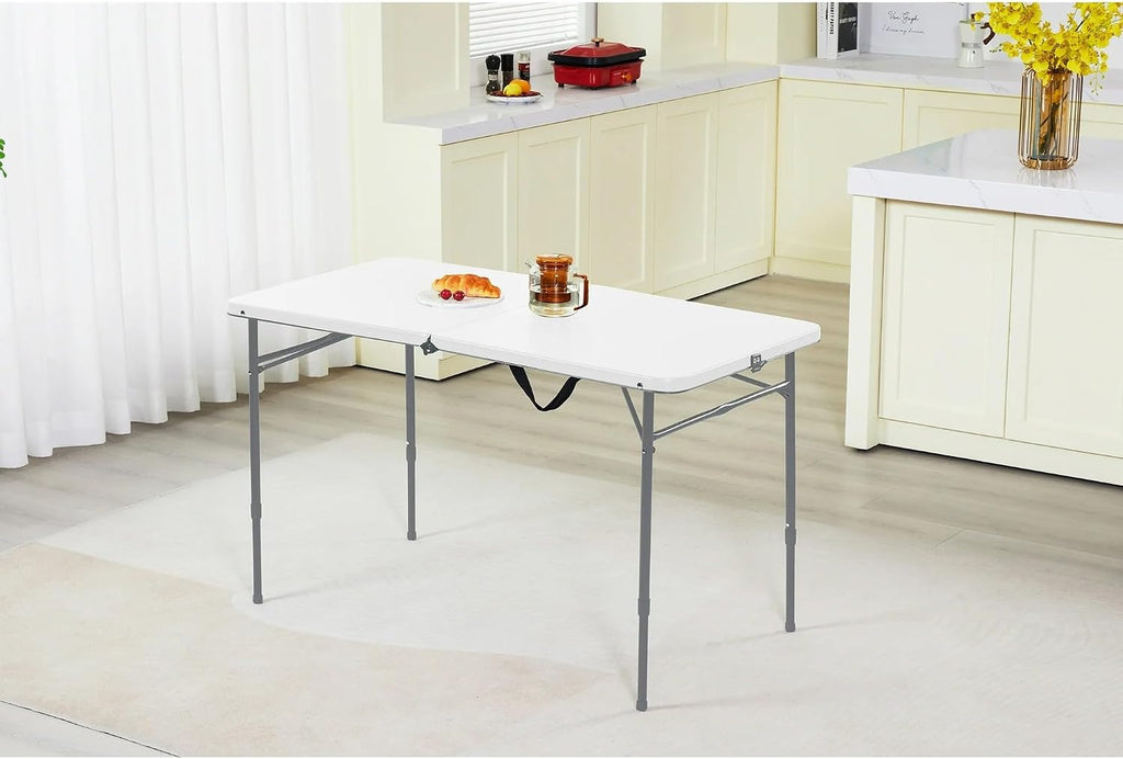 40" L x 20" W Plastic Adjustable Height Fold-in-Half Folding Table, White