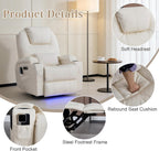 AHMED Dual Motor Power Swivel Rocker Recliner Chair, Faux Leather, Beige | Electric Glider Rocking Chairs, Massage & Heat, Cup Holders, LED Lights, USB A/USB C Ports