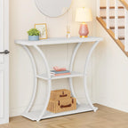 Hoctieon 3 Tier Console Table with Open Wood Shelves, Decorative Entryway Table with Curved Metal Frames, Narrow Sofa Table for Entrance, Living Room, Hallway, White