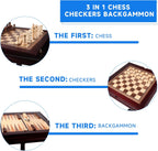 GSE Wooden 3-in-1 Chess Checkers Backgammon Game Table Set with Game Pieces | Game Room Furniture Table, Board Game Table, Removable Table Top, Large Storage Area, For Family Board Games