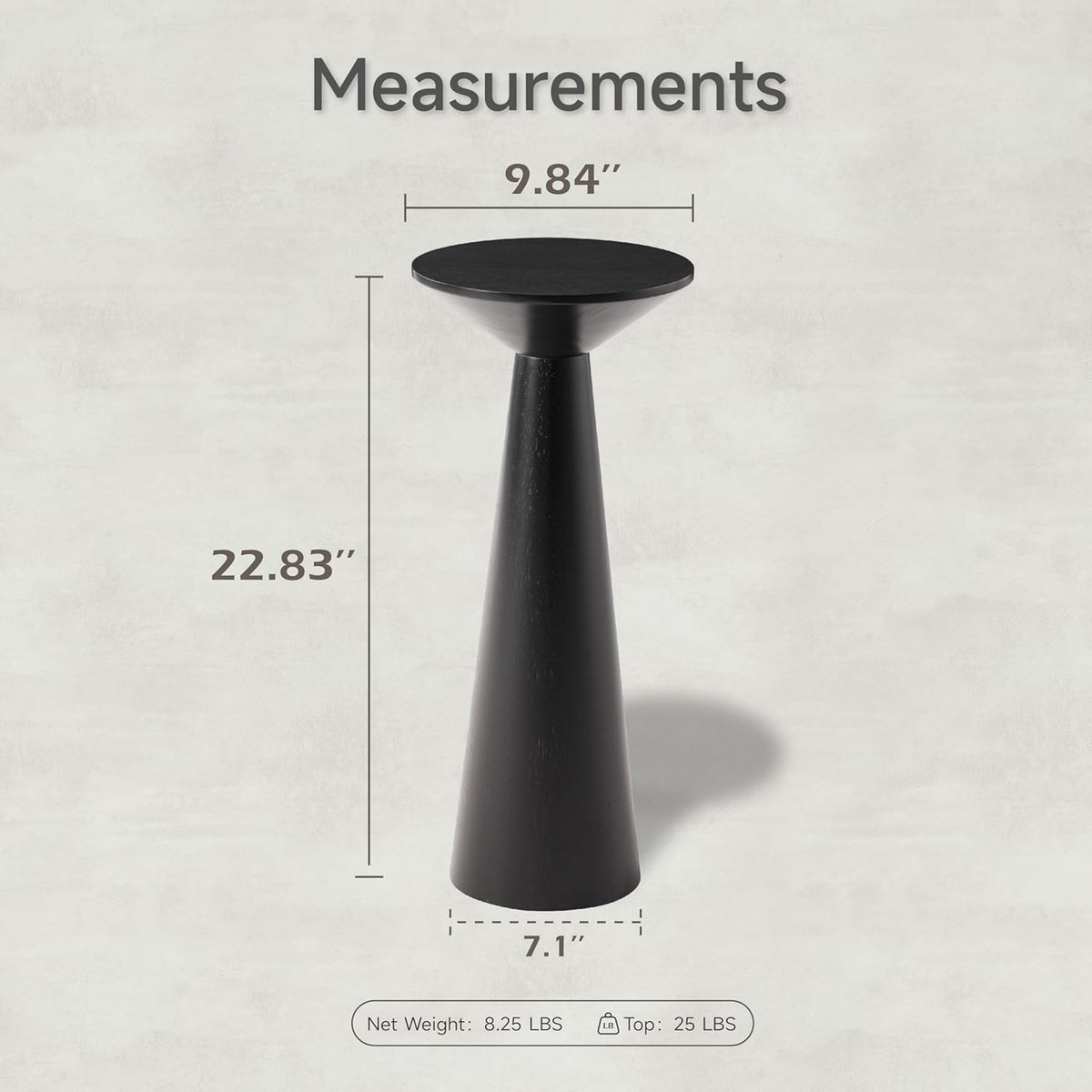 COZAYH Farmhouse Tall Pedestal End Table Small Solid Wood Martini Table Plant Stand Modern Round Drink Table for Small Space Living Room, Black