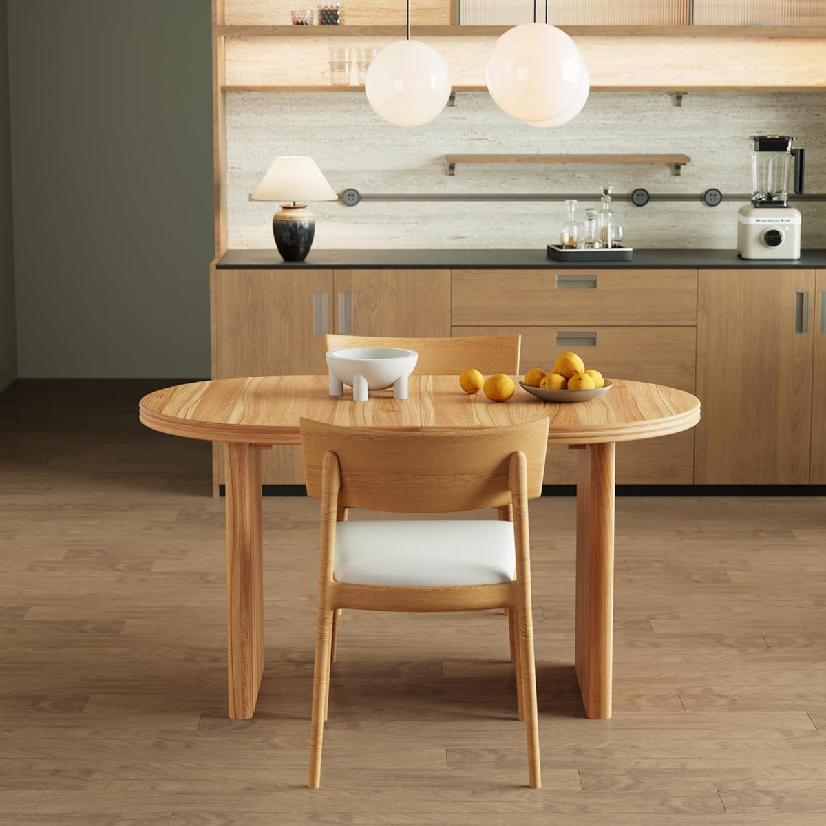 GDFStudio 55.12"-70.87" Farmhouse Extendable Oval Dining Table for 4-6, Modern Solid Wood Kitchen & Dining Table with Removable Leaf Mid-Century Modern Round Dining Tables Space Saving, Natural Walnut