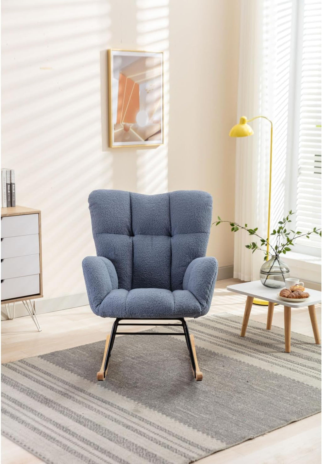 Light Blue Rocking Chair for Living Room Indoor