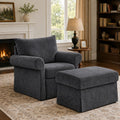 35.82" Oversized Accent Chair with Ottoman, Chenille Armchair, Gray | Accent Chair with Ottoman Set; Deep seat for relaxing; soft chenille; comfy back support; footrest ottoman; living room