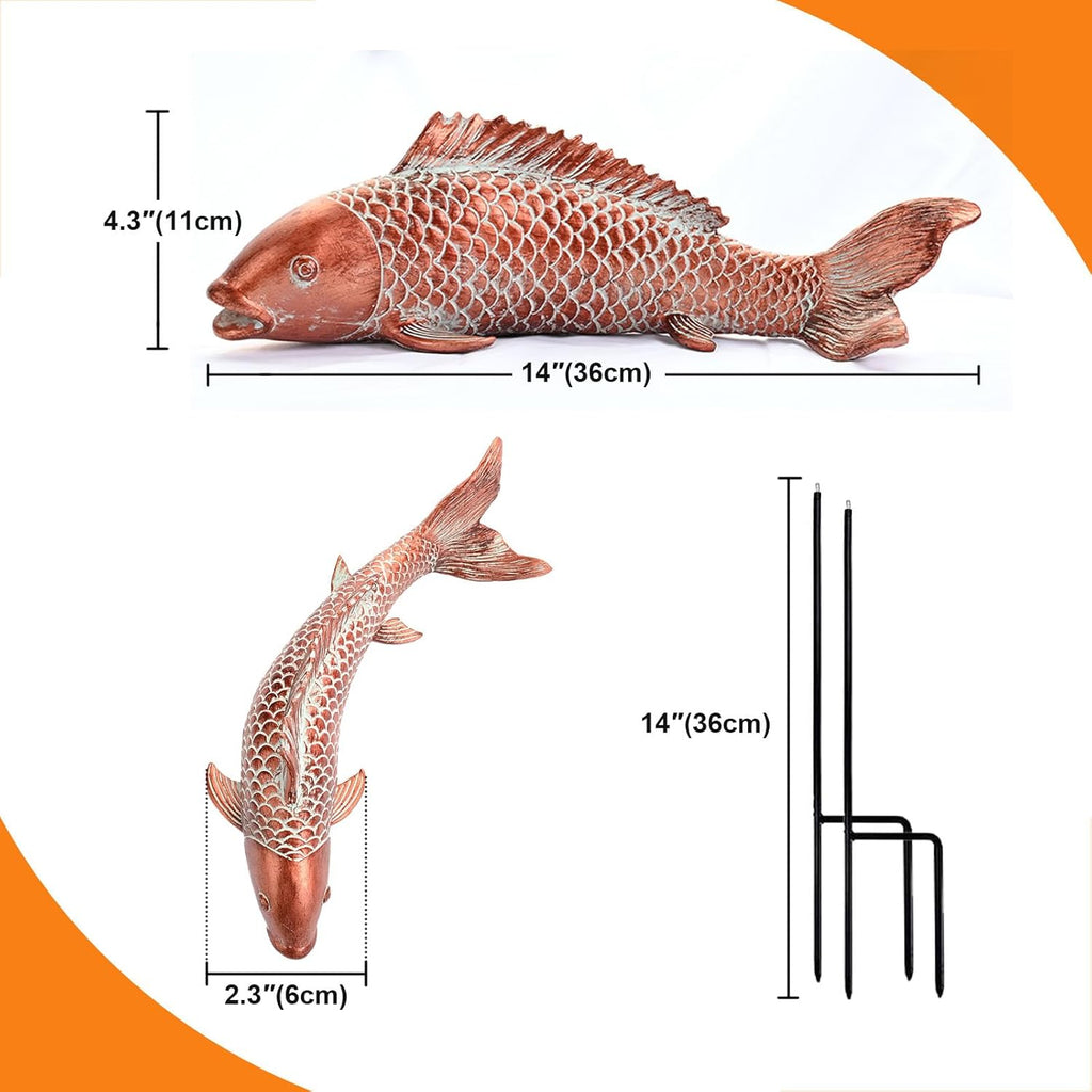 Garden Statues Koi Fish Decor Outdoor Garden Fish Statues, Set of 2 Antique Copper Koi Art Sculptures for Patio, Backyard, Pond and Home Decor for Women Mom