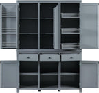 Merax 74.8'' Tall Kitchen Pantry Storage Cabinet with 6 Doors, 3 Drawers and Adjustable Shelves, Freestanding Large Cupboard & Pull-Out Trays for Kitchen, Dining Room, Living Room, Gray