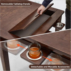 Coperat Solid Wood Board Game Table for 4-6 Players,Dining/Gaming Table w/ 54"x31" Big Gaming Space and Removable Top,Includes Game Mat, 6 Cup Holders & Hobby Tray, Warm Walnut
