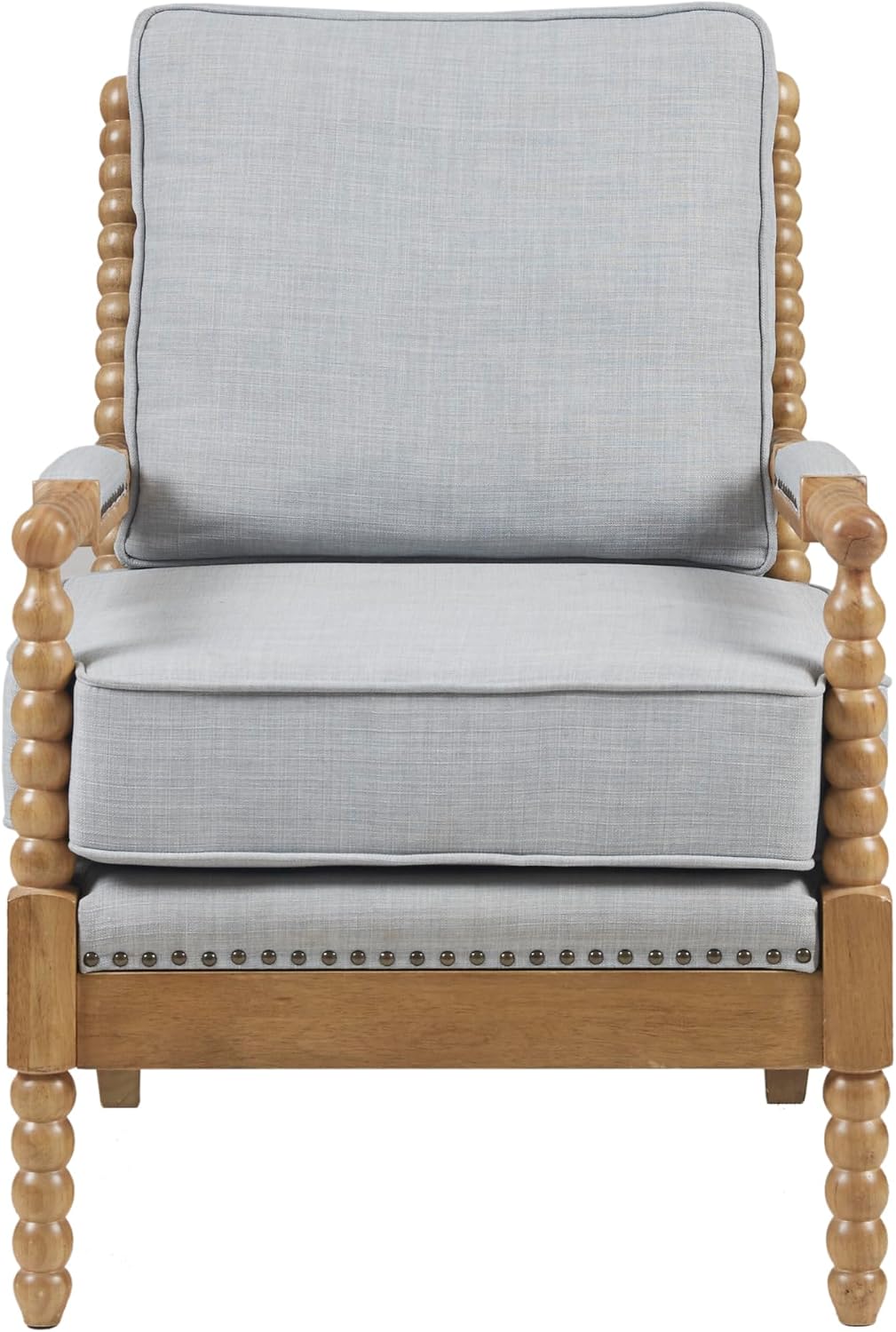 Madison Park Donohue Midcentury Modern Accent Chairs Padded Solid Wood Armrest and Frame Oakwood Finish, Upholstered Seat, Bedroom, Family or Living Room, 25.5" W x 32" D x 35.75" H, Light Blue
