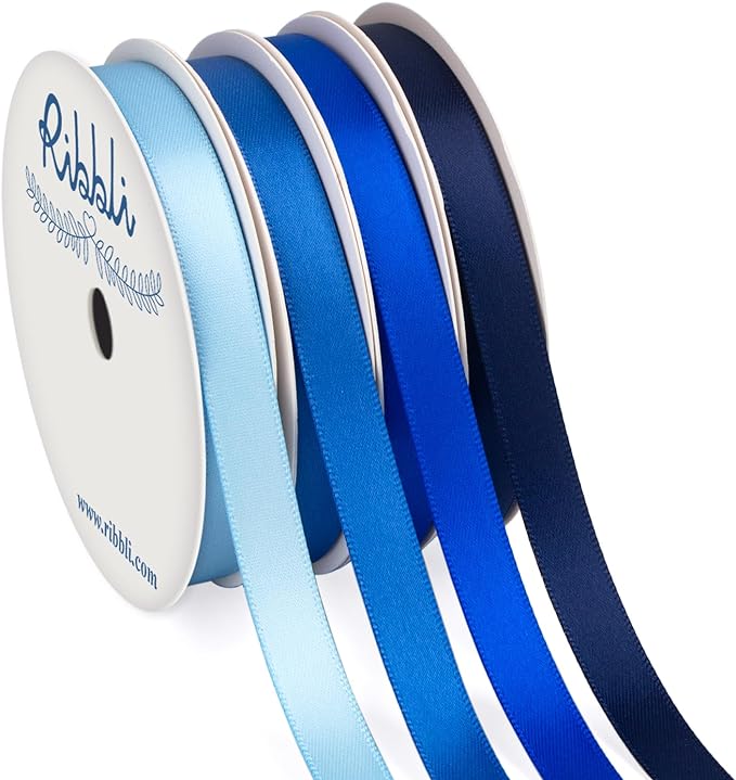 Ribbli Blue Satin Ribbon 3/8 Inch x 4 Rolls Total 40 Yards- Baby Blue/Royal Blue/Electric Blue/Navy Ribbon for Wrapping and Craft