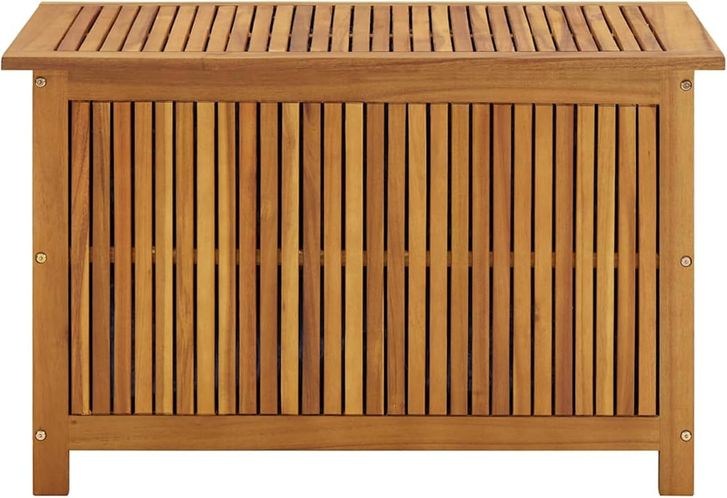 Gecheer Garden Storage Box, Solid Acacia Wood Outdoor Storage Bench 90x50x58 cm with Water Resistant Bag for Patio and Indoor Organization