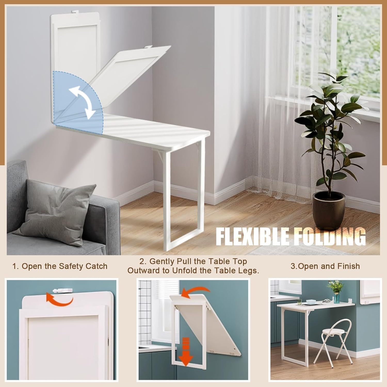 Folding Wall-Mounted Drop Leaf Table 35"×23" Space Saving Decorative Painting On The Back, Household Dining Table Desk for Kitchen, Coffee, Small Spaces, No Assembly Required