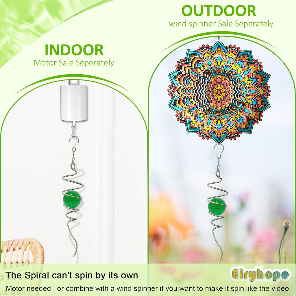 Wind Spinner Tail Gazing Ball Spiral - Mesmerizing Visual Illusion in Spinning | Wind Spinners Stabilizer | Rotating Yard Art Decor, Indoor/Outdoor Garden Decoration-13in (Green Glass Orb)