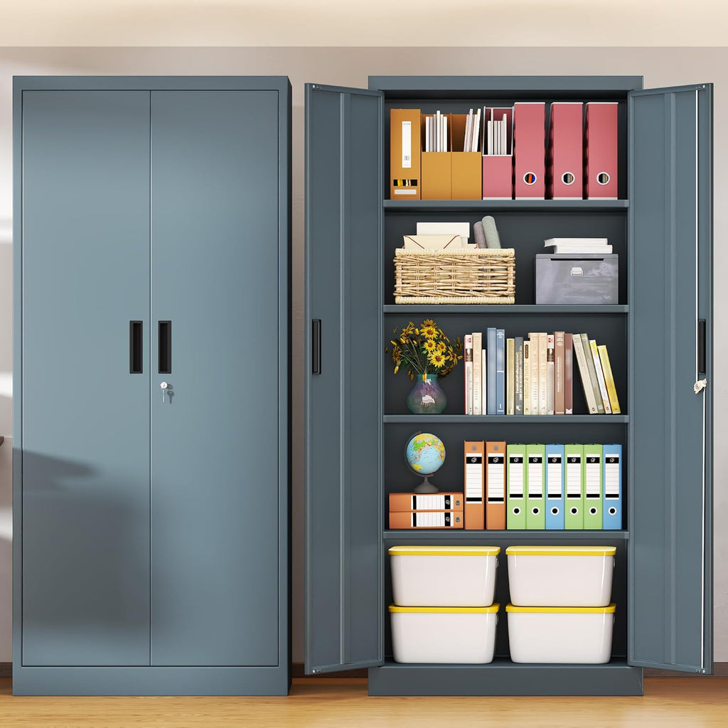 BESFUR Metal Storage Cabinet, 71" H Steel Locking Storage Cabinet with 2 Doors and 4 Shelves for Garage, Office, Classroom