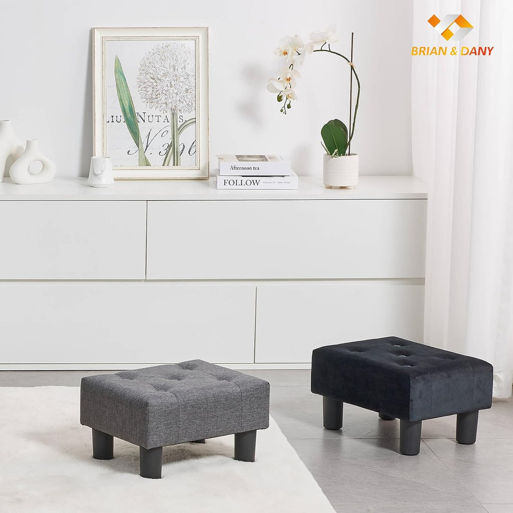 BRIAN & DANY Small Foot Stool, Linen Foot Stools with Legs, Stable Small Footstool for Living Room, Gray