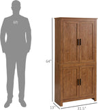 64in Tall Freestanding 4-Door Kitchen Storage Pantry Cabinet with 5-Tier Interior Shelves 3 Adjustable 88lb Maximum Capacity Oak Finish