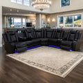 Power Recliner Sofa Sectional Sofa with LED Light for Living Room, Air Leather Reclining Corner Sectional Sofa Set, Cup Holder, Storage Console for Home Theater Seating (Black, Sectional)