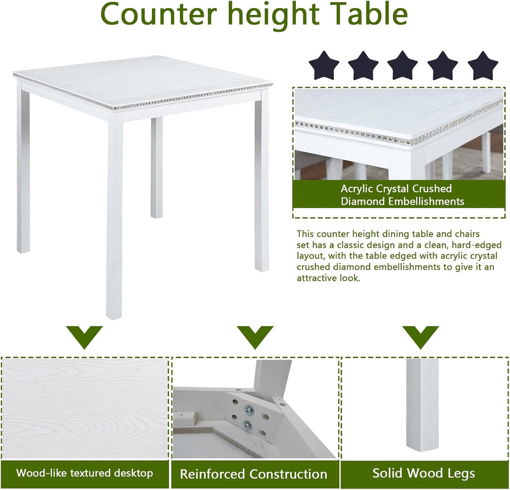 LUMISOL Wood Square Dining Table for 4, Farmhouse Counter Height Kitchen Table for Small Space, No Included Chairs, White