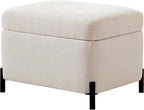 Zihanhome Chenille Storage Ottoman with Lift-Top Lid, Upholstered Ottoman Bench & Foot Rest, Hidden Storage Footstool with Matte Black Metal Legs for Living Room, Bedroom, Entryway (White)