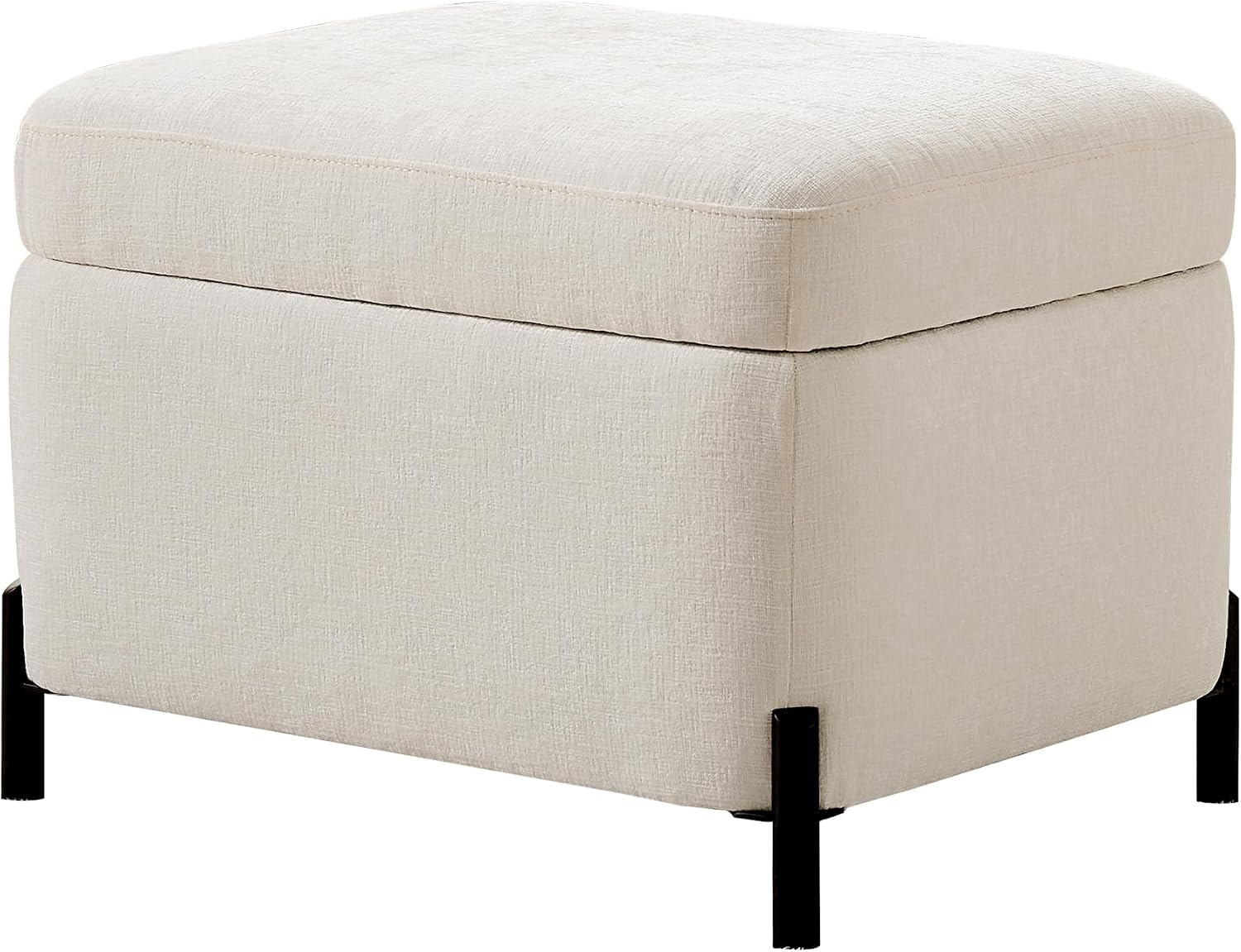 Zihanhome Chenille Storage Ottoman with Lift-Top Lid, Upholstered Ottoman Bench & Foot Rest, Hidden Storage Footstool with Matte Black Metal Legs for Living Room, Bedroom, Entryway (White)