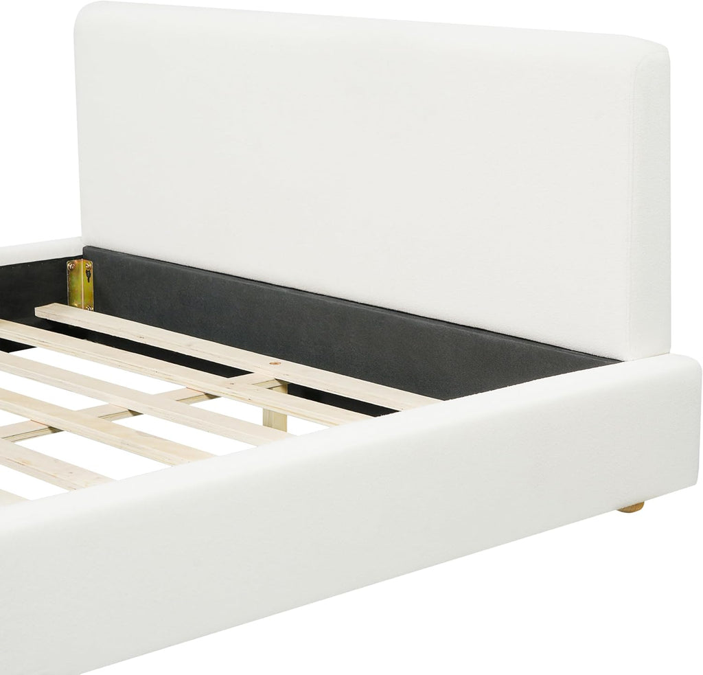 Merax Queen Size Boucle Upholstered Platform Bed Frame with Headboard,Modern Soft Fabric for Bedroom with Wood Slats Support for Bedroom
