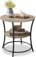WLIVE Side Table, Round End Table with 2 Storage Shelves for Living Room, Bedroom, Nightstand with Steel Frame for Small Spaces, Accent Coffee Table, Light Grey