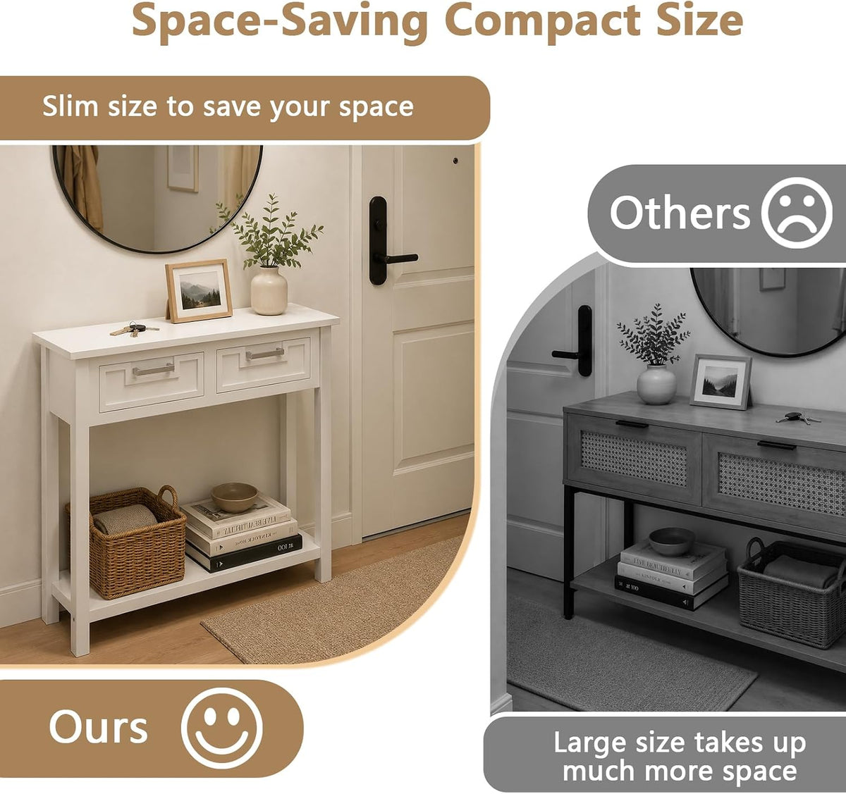 GOFLAME Small Console Table with 2 Drawers, 31” Entry Table with Storage Shelf, Modern, Narrow Sofa Table for Living Room, Hallway, Entrance (White)