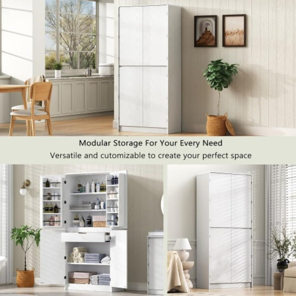 72" Kitchen Pantry Storage Cabinet with Doors and Shelves, Wood Farmhouse Pantry Storage with Barn Doors for Kitchen, Dining Room, Living Room