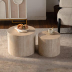 Retro Nesting Coffee Table Set of 2, 33.86" Round Wood Coffee Tables, Circle Modern Accent End Side Table for Small Space Living Room