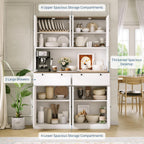 GarveeHome 71" Tall Kitchen Pantry Cabinet with Charing Station | 2 Drawers, 47" w Kitchen Pantry Storage Cabinet with Countertop, Food Hutch with Microwave Stand for Dining Room Living Room