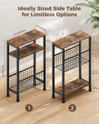 Karii Narrow Side Table, Skinny End Table for Small Spaces with Storage, 3-Tier Slim Wooden Bedside Nightstand Thin Couch Table for Living Room Bedroom Office Dorm Kitchen Bathroom (1, Rustic Brown)