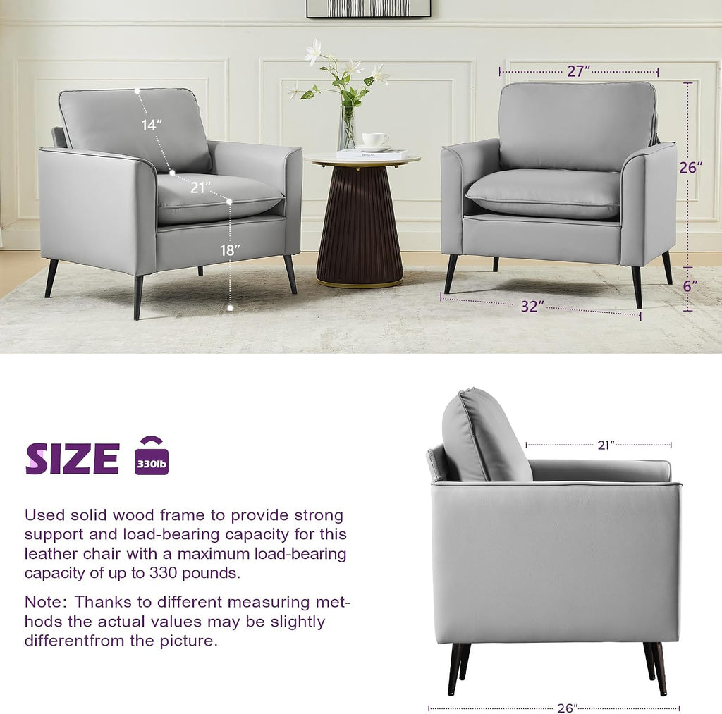 Faux Leather Accent Chair, Office Armchairs with Metal Legs (Grey, 1)