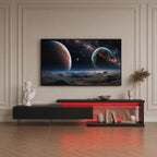 LED TV Stand for 65 75 85 Inch TV, Extendable Entertainment Center | 60 70 80 90 Inch TV Console Equipped with Light String, Two Pull-Down Door, TV Table for Living Room, Black