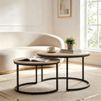 31.5 Inch Round Nesting Coffee Tables Set of 2, Oak‑Tone Stackable Side Tables with Sturdy Metal Legs, Space‑Saving Easy‑Assembly Accent Tables for Living Room