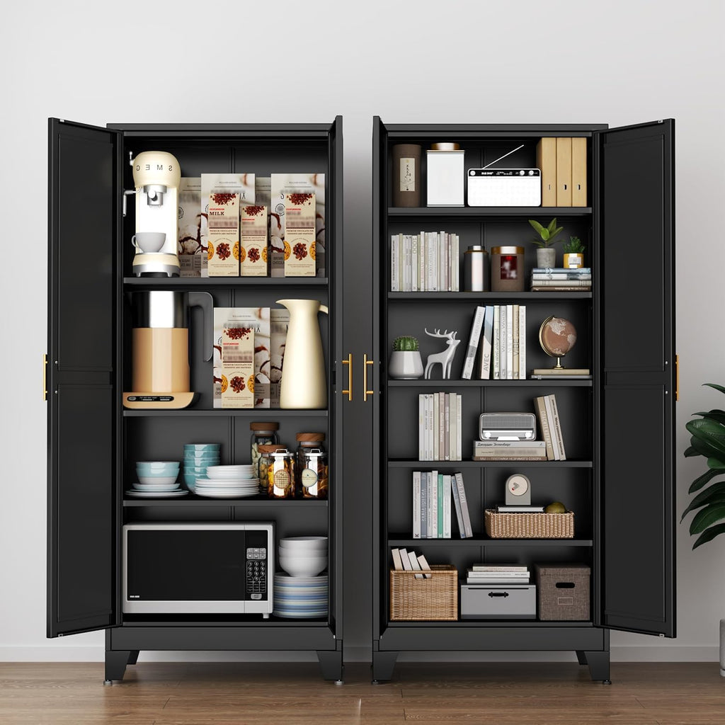Ckzbx Metal Cabinets with Doors and Shelves, 75" H Black Storage Cabinet Pantry Cabinet Garage Cabinets for Kitchen,Living Room, Dinning Room